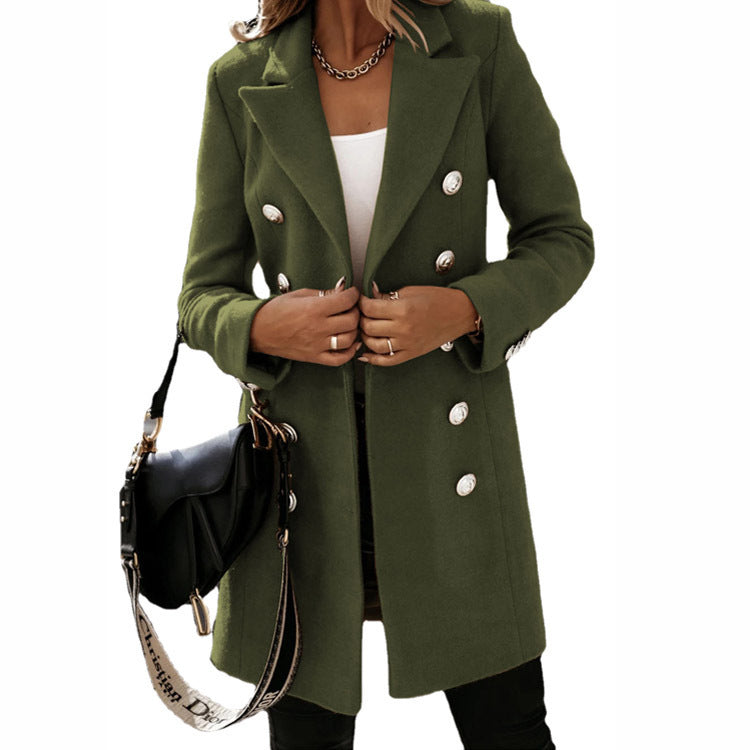 Women's Double-Breasted Wool Blend Collar Jacket Stylish & Warm