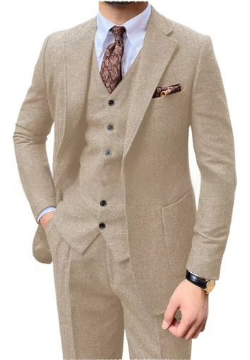 Men's Herringbone Single-breasted Casual Slim Suit Set