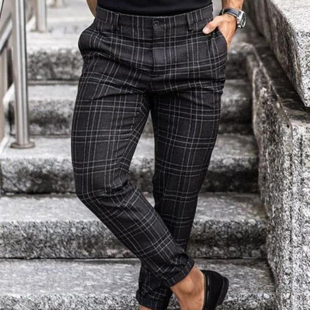 Plaid Print Pants Men's Casual Trousers Loose And Thin Fit