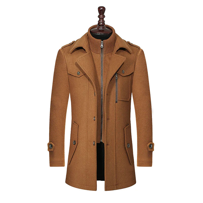Men's Double Collar Woolen Coat for Stylish Warmth