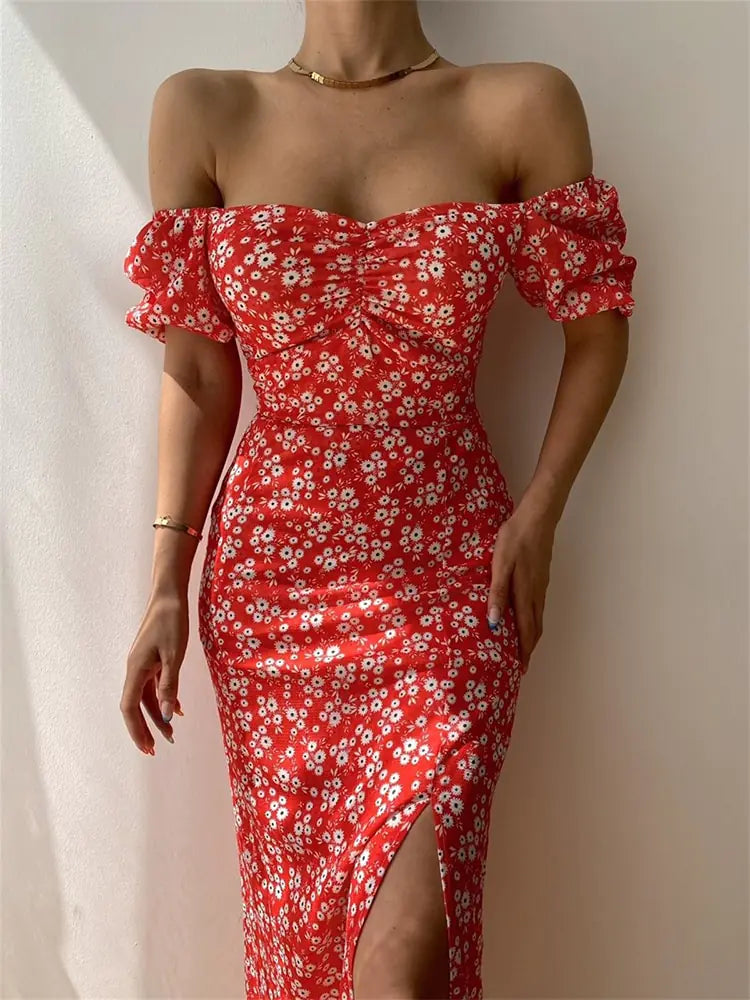 Floral Print Short Sleeve Hip Wrap Party Dress for Women
