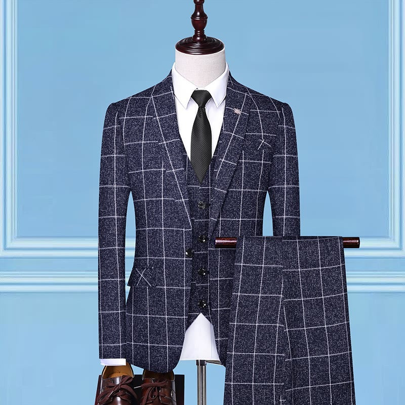 Men's Suits Checkered Three-Piece Work Professional Trends