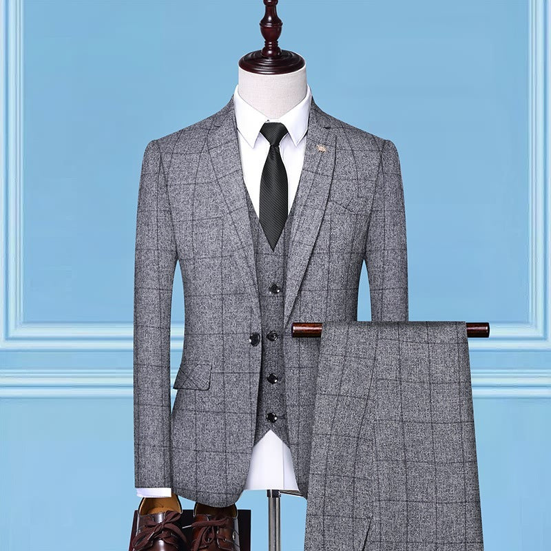 Men's Suits Checkered Three-Piece Work Professional Trends