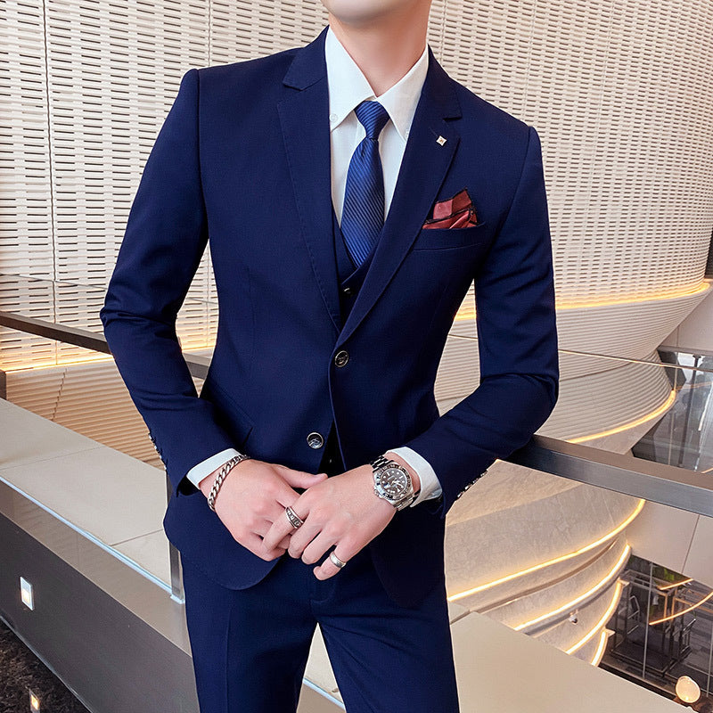 Casual Single Row Buckle Men's Suit Three-piece Set Gray
