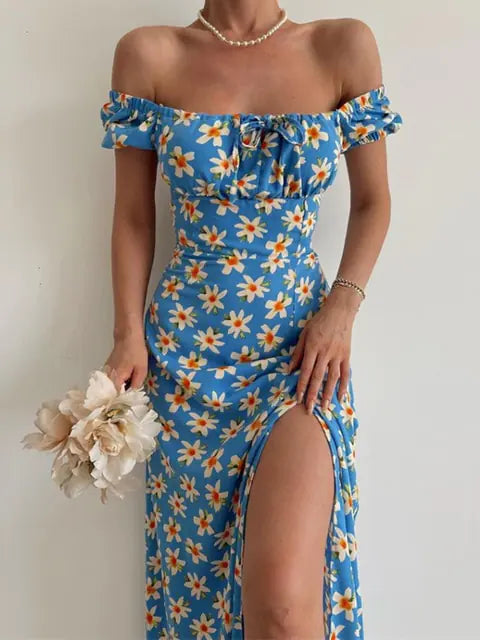Floral Print Short Sleeve Hip Wrap Party Dress for Women