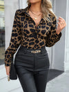 Leopard Print Collar Buckle Women's Casual Long-sleeved Shirt