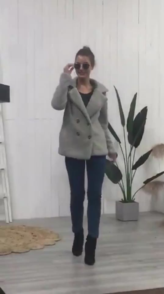 Loose Lapel Fluffy Coat Winter Button Jacket Cardigan